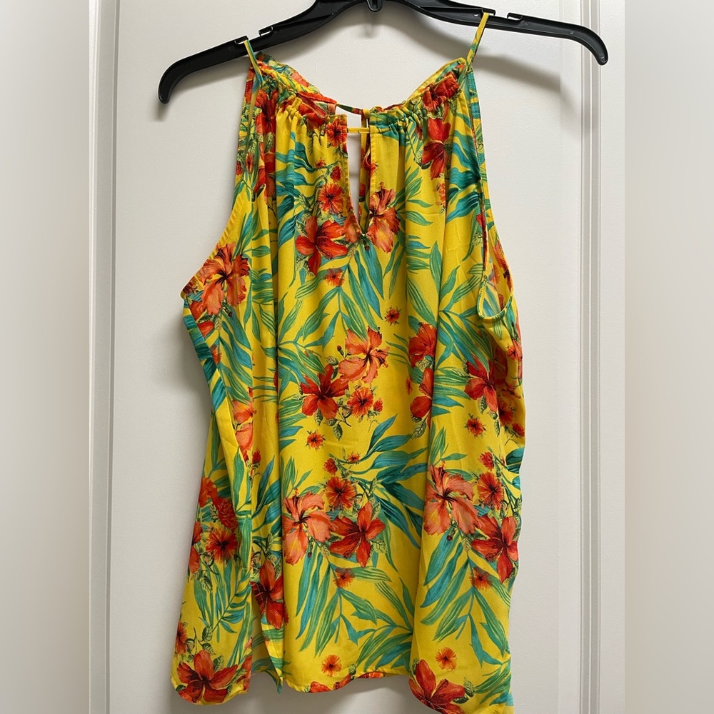 New York & Company Yellow Floral Blouse